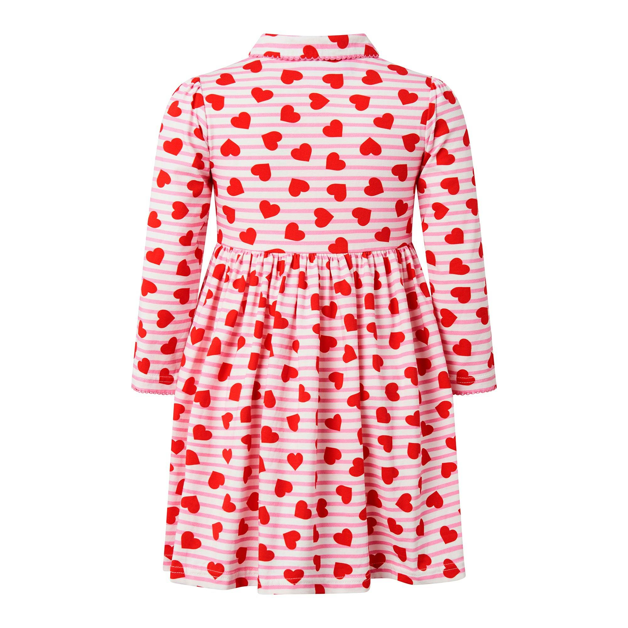 Striped Heart Print Peter Pan Collar Jersey Dress