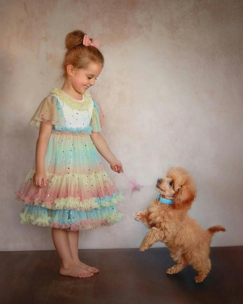 Pastel Stardust Layered Tulle Birthday Dress for Girls