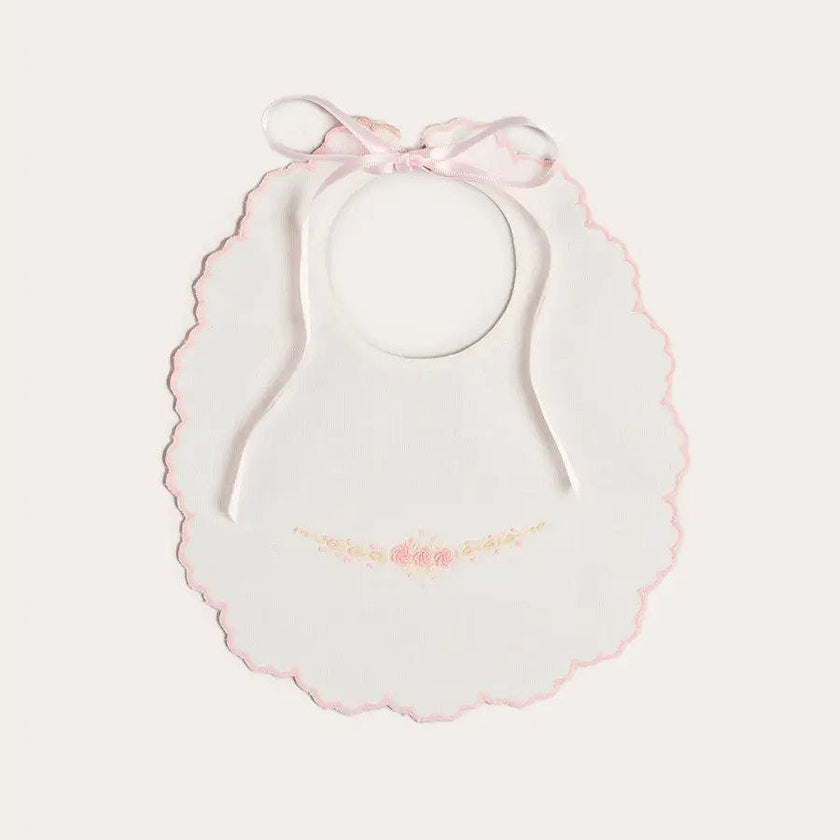 Floral Hand Embroidered Scallop Edge Rounded Bib