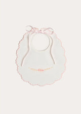 Floral Hand Embroidered Scallop Edge Rounded Bib