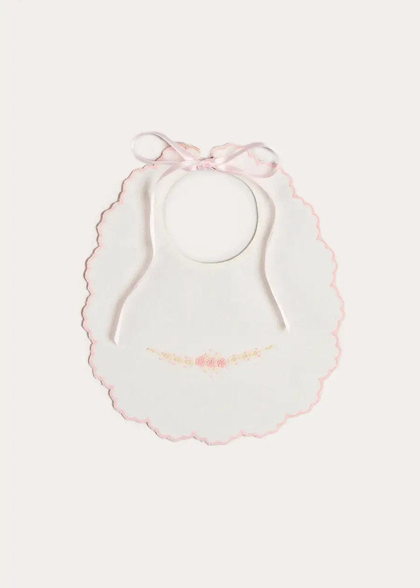 Floral Hand Embroidered Scallop Edge Rounded Bib