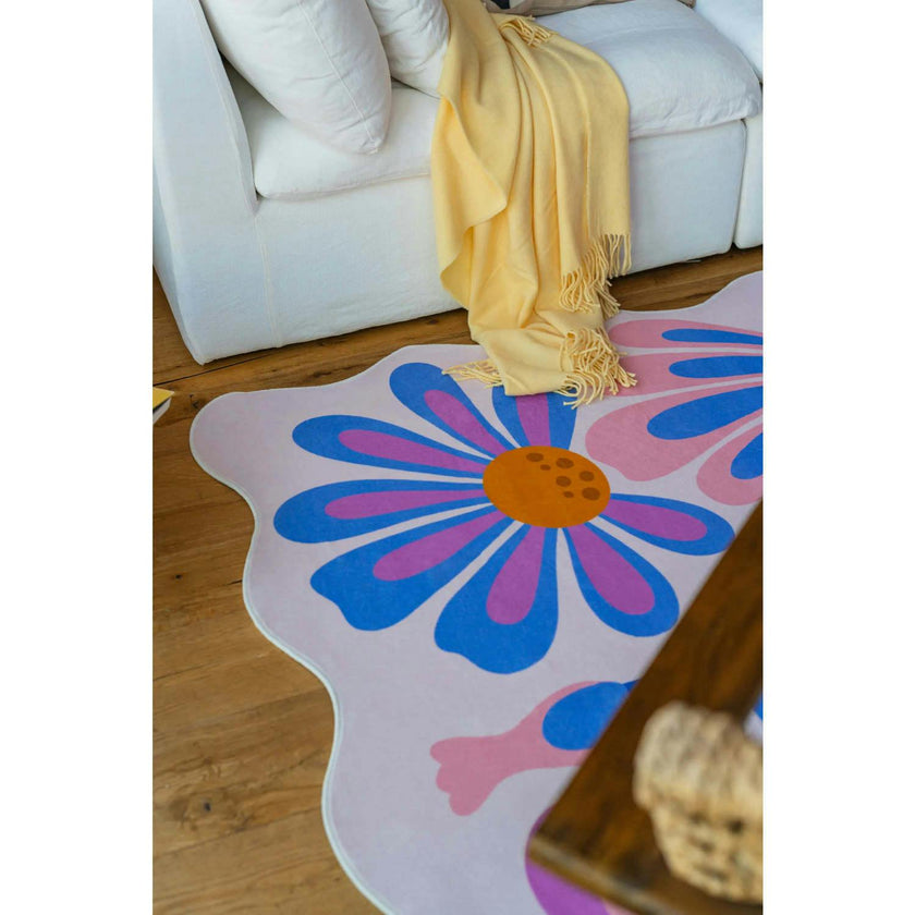 Lavender Base Purple Floral Wavy Rug by Jessica Miller