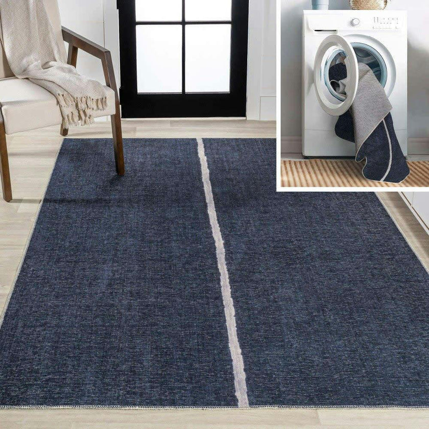 Linja Solid Centre Stripe Machine-washable Area Rug