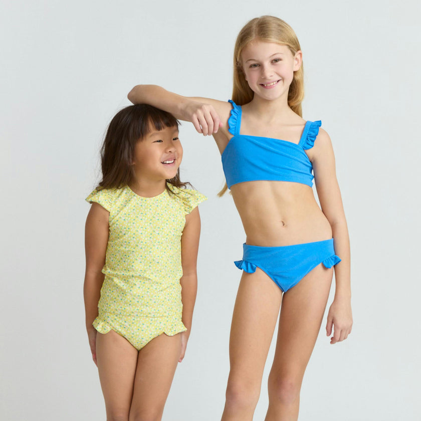 girls deep sea blue terry ruffle strap bandeau bikini