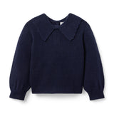 The Bow Collar Ribbed Sweater, navy blue