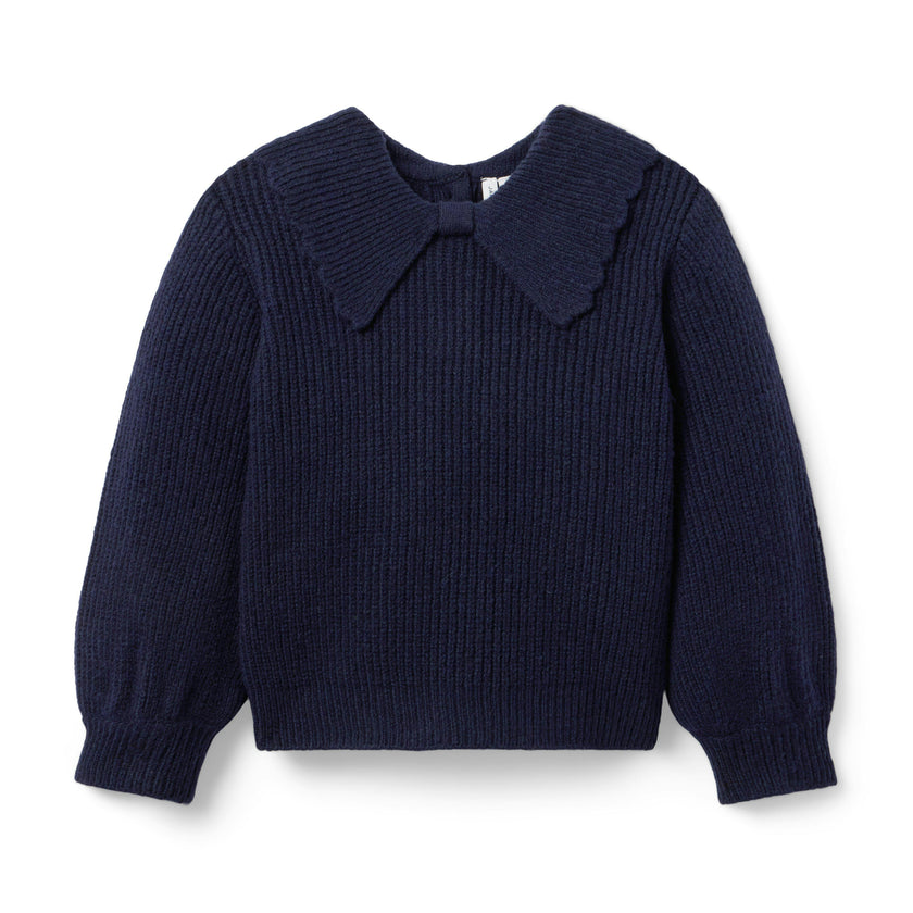 The Bow Collar Ribbed Sweater, navy blue