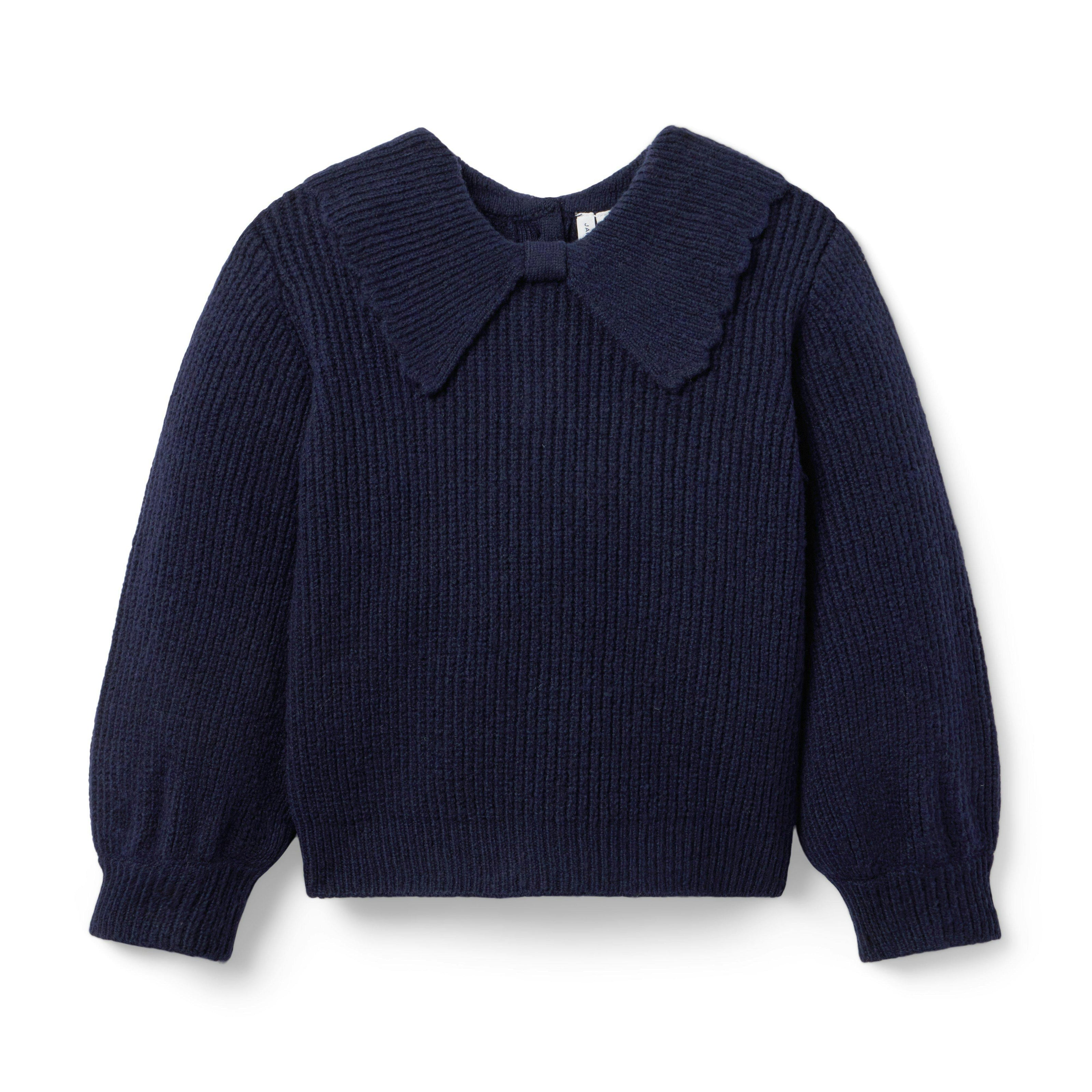 The Bow Collar Ribbed Sweater, navy blue