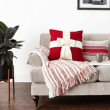 Cream Bow Red- Christmas Pillow Cover Hand Felted Wool - 20" / 14"