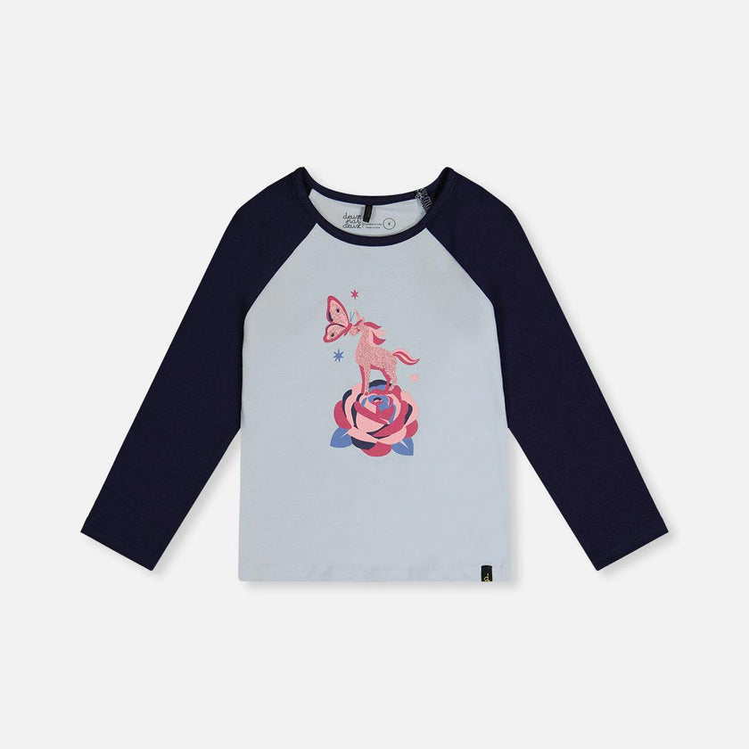 Raglan Organic Cotton T-Shirt Dark And Pale Blue