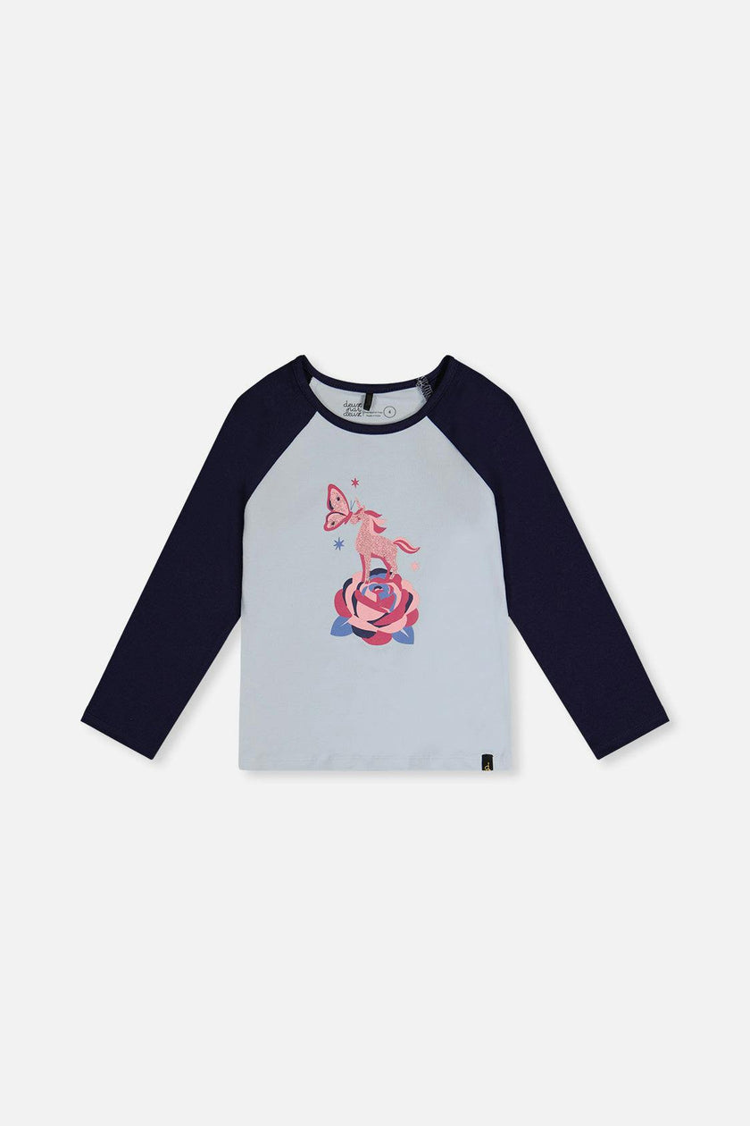 Raglan Organic Cotton T-Shirt Dark And Pale Blue