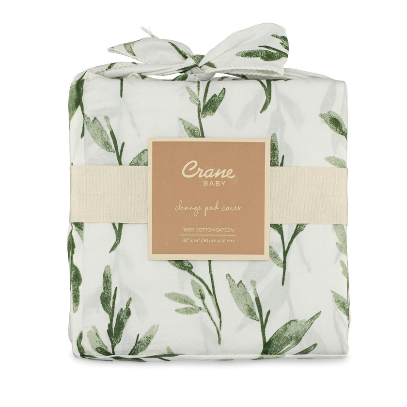 Parker Green Leaf Cotton Quilted Change Pad Cover