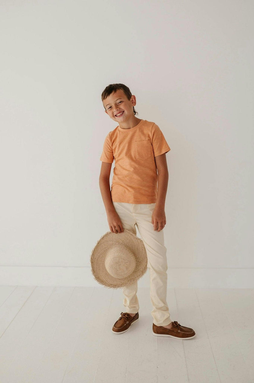 Boys Short Sleeve Pocket Shirt in Dusty Orange