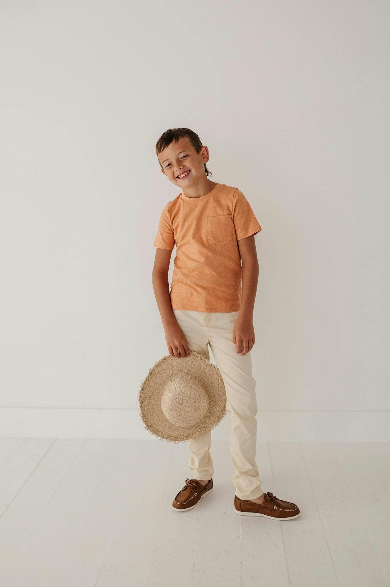 Boys Short Sleeve Pocket Shirt in Dusty Orange
