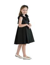 Black Palermo Satin Bow Pleated Dress