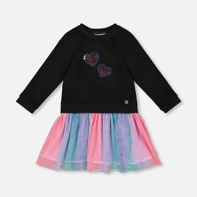 Bi-Material Dress with Mesh Skirt