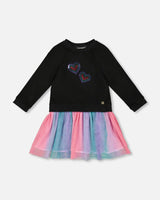 Bi-Material Dress with Mesh Skirt