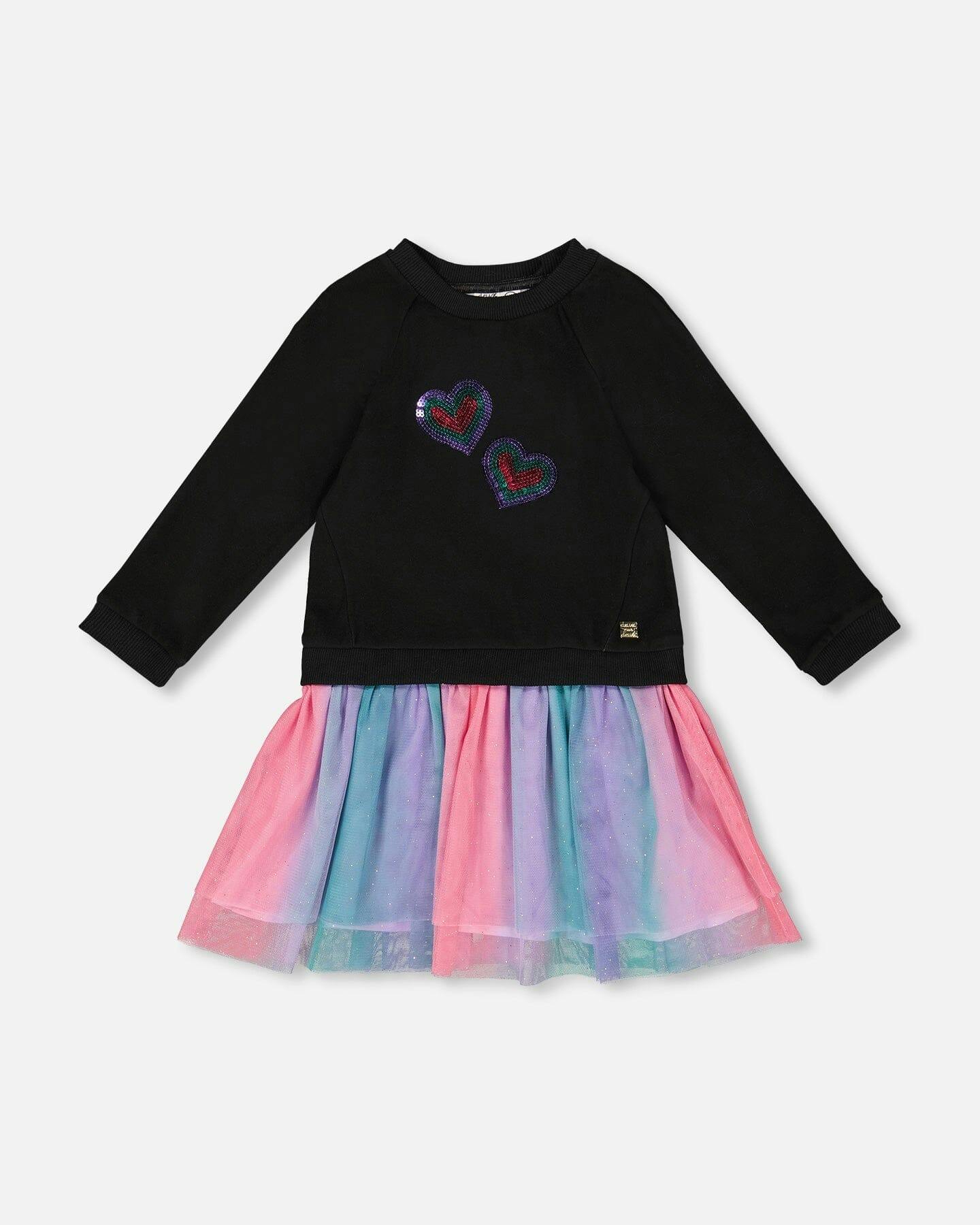Bi-Material Dress with Mesh Skirt