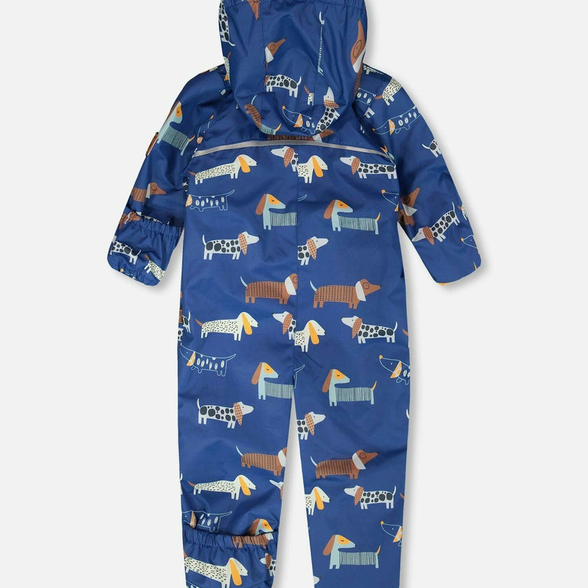 Baby Mid-Season One-Piece Outerwear With Hat Blue Print
