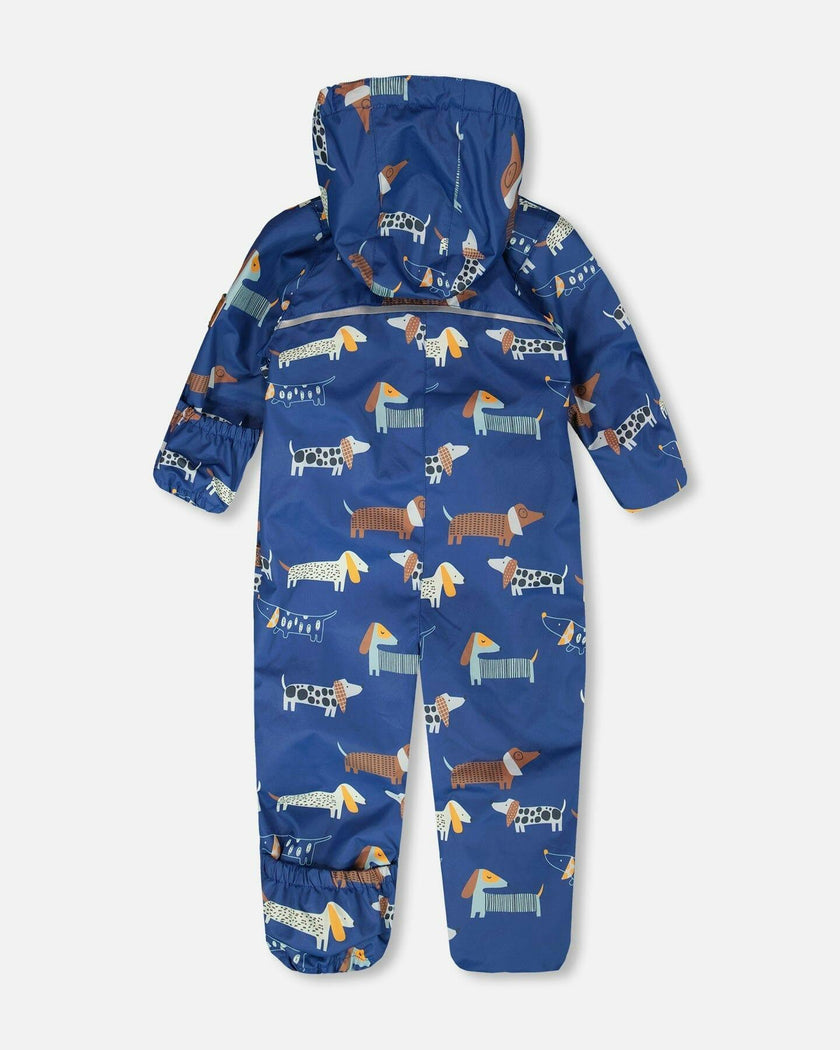 Baby Mid-Season One-Piece Outerwear With Hat Blue Print