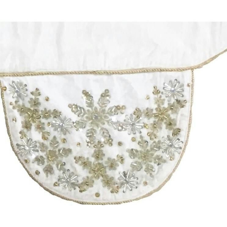 Ivory Velvet Mantel Scarf Hand Beading and Crewel Embroidery - 72"