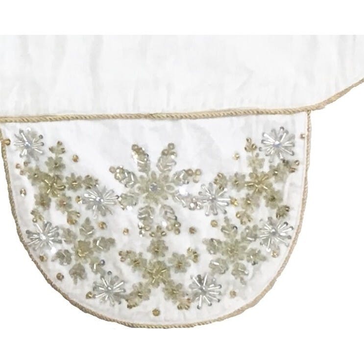 Ivory Velvet Mantel Scarf Hand Beading and Crewel Embroidery - 72"