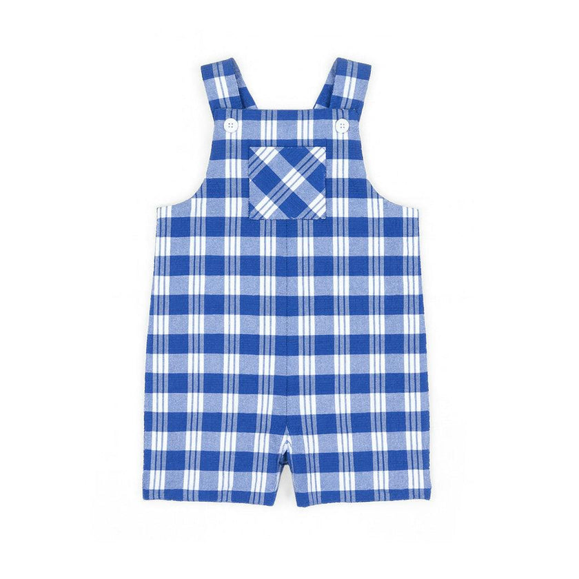Plaid Seersucker Shortall With Front Pocket