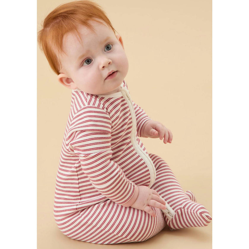 Red Stripe Clever Zip Baby Pajamas