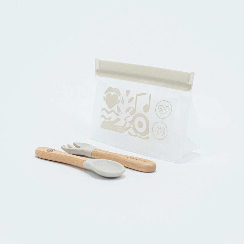 Silicone & Wooden Spoon & Spork Set