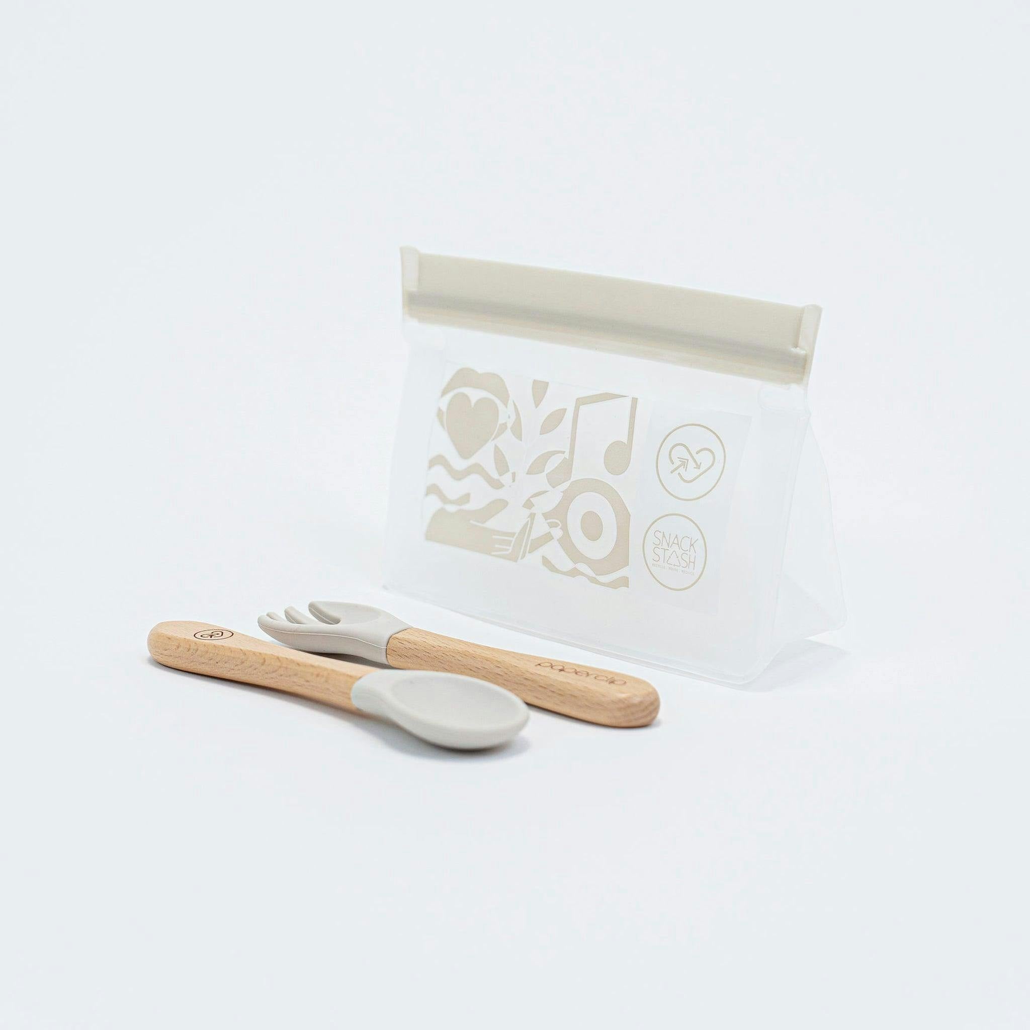 Silicone & Wooden Spoon & Spork Set