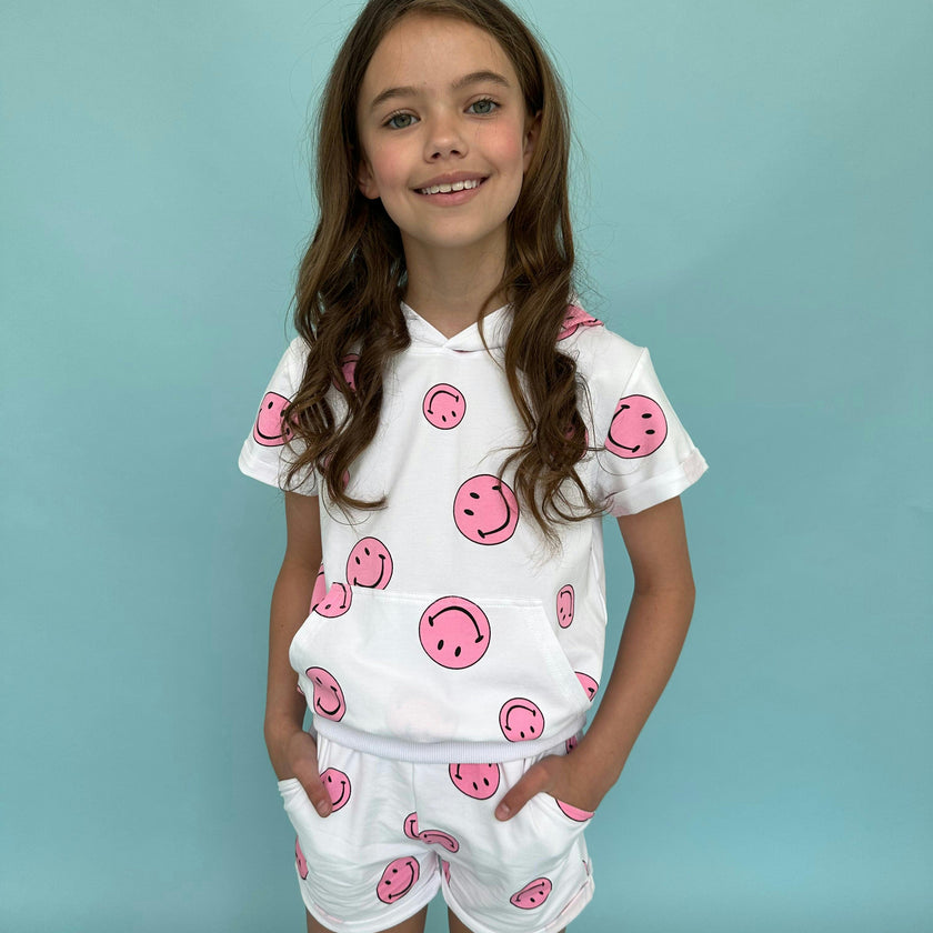 Emoji Print 2-Piece Hooded Tee & Short Set