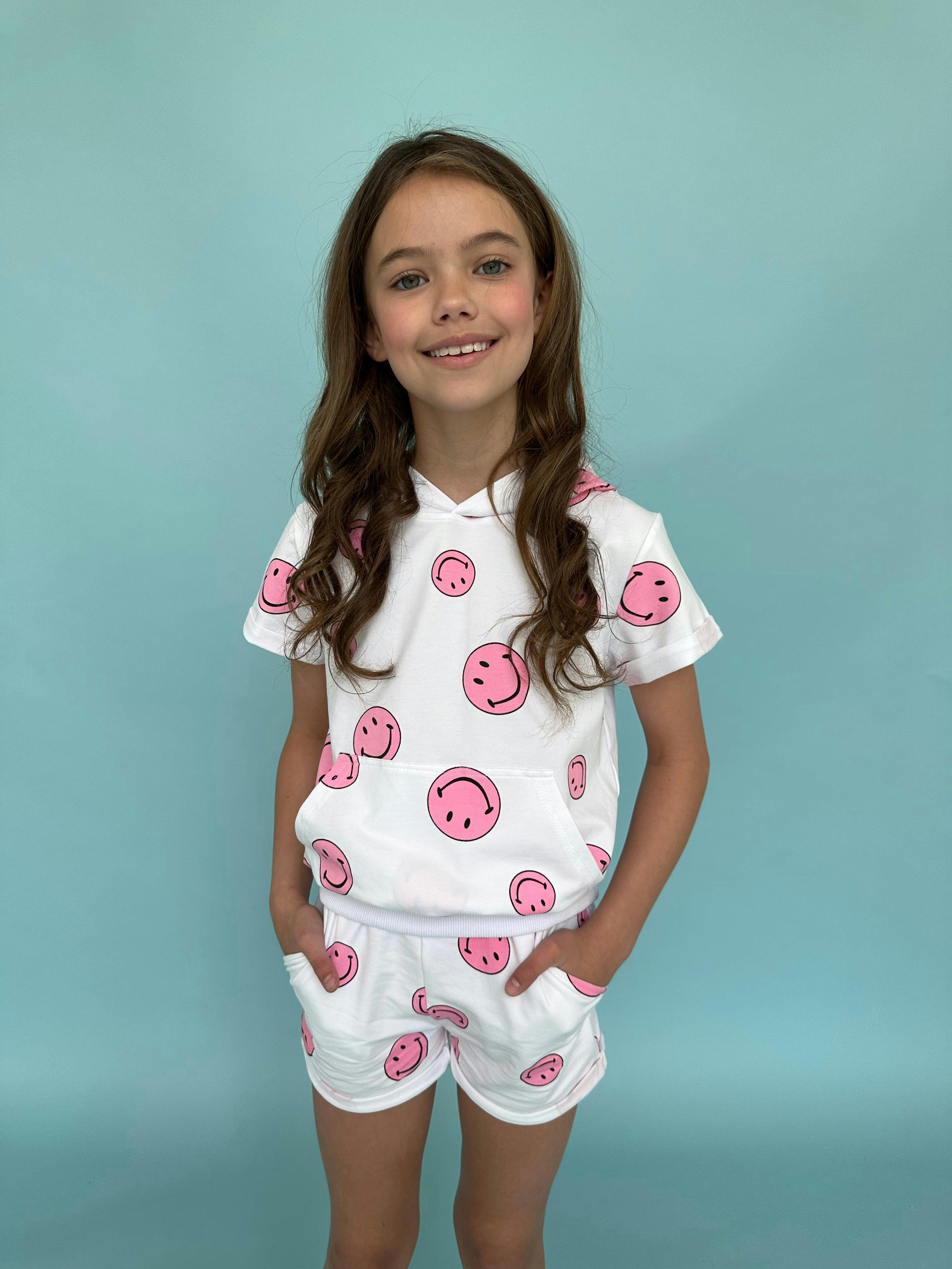 Emoji Print 2-Piece Hooded Tee & Short Set