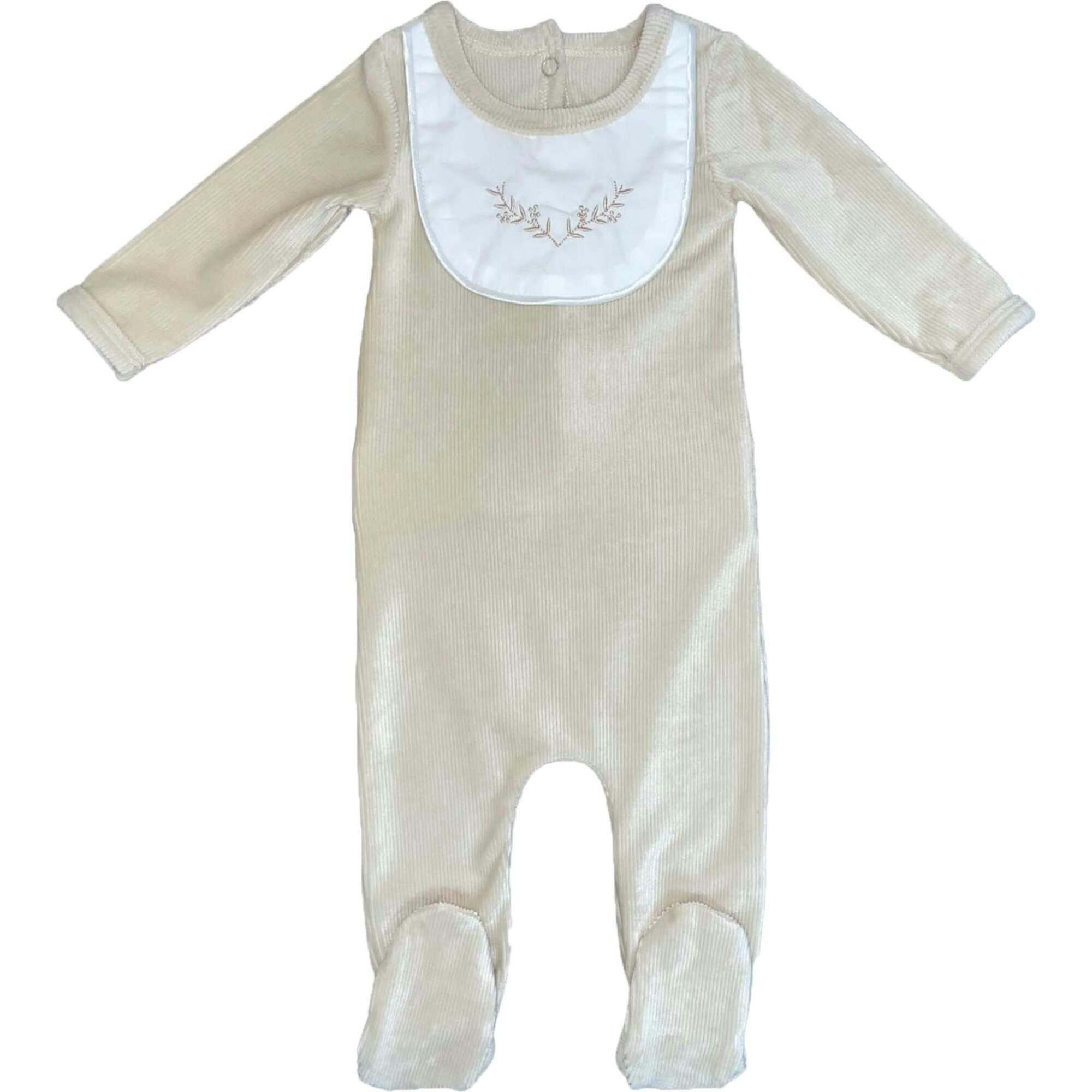 Girl's Embroidered Bib Long Sleeve Footie