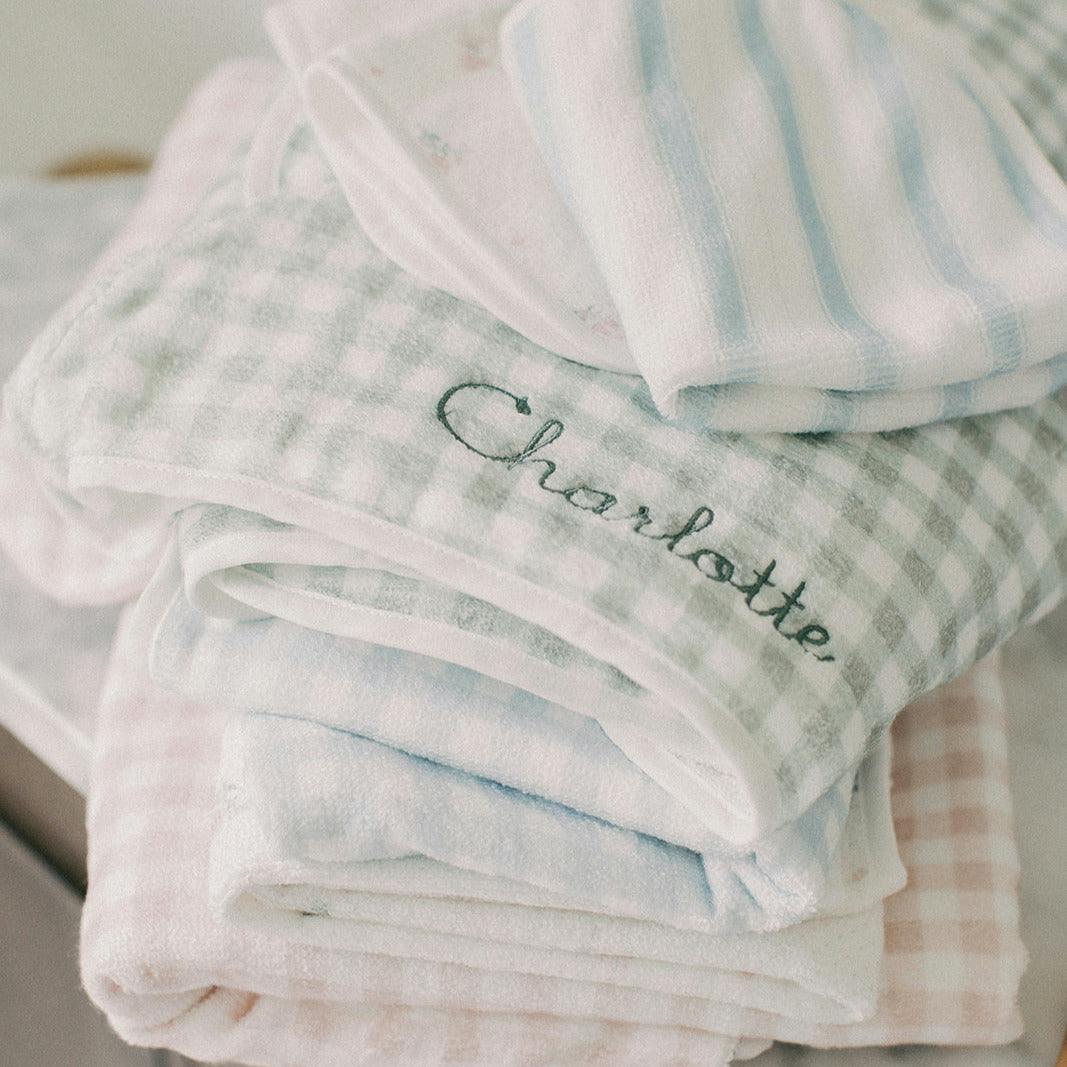 Picnic Gingham Children's Hooded Towel - Green