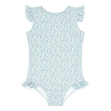 Girls Slate Floral Ruffle Sleeve Rashguard One Piece