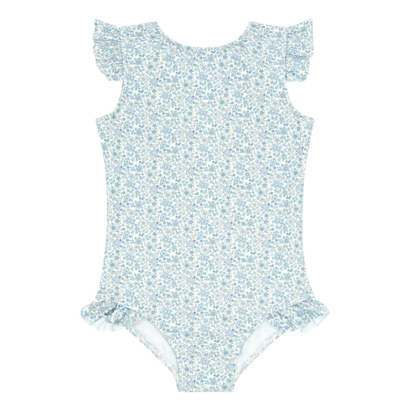 Girls Slate Floral Ruffle Sleeve Rashguard One Piece