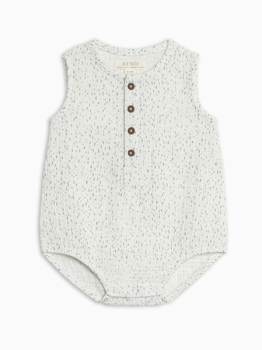 Bowie Muslin Bubble Romper - Pinehurst / Powder + Shell