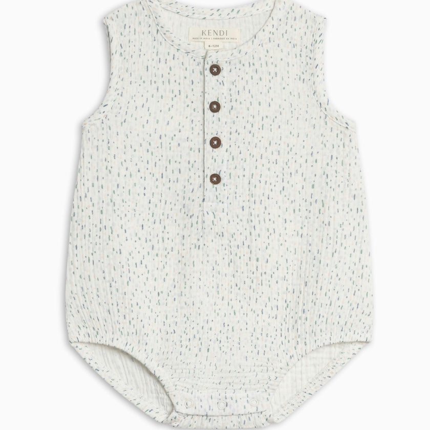 Bowie Muslin Bubble Romper - Pinehurst / Powder + Shell