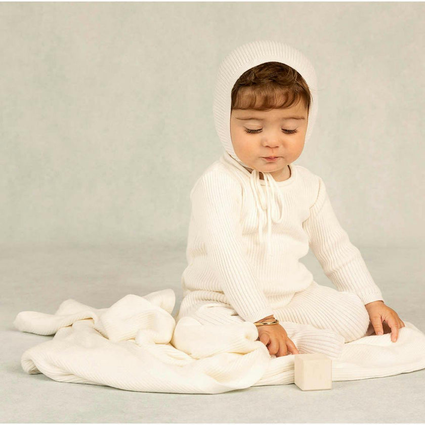 Ribbed Knit Blanket Ecru