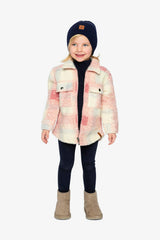 Zipped Plaid Overshirt With Chest Pockets Beige And Pink Plaid