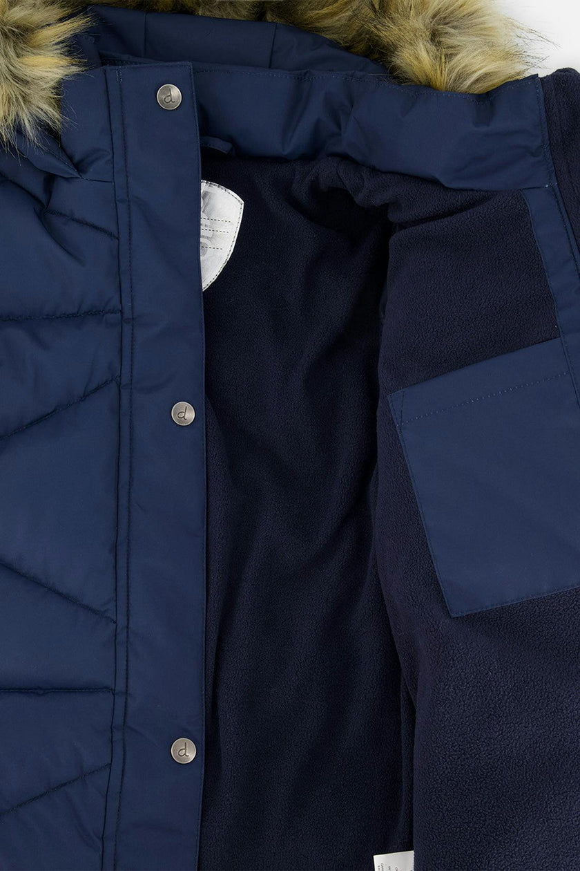 Long Winter Puffer Coat Dark Blue