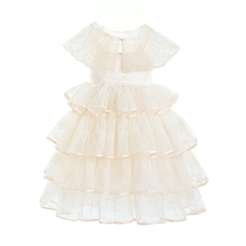 Beige Elka Tiered Lace Dress