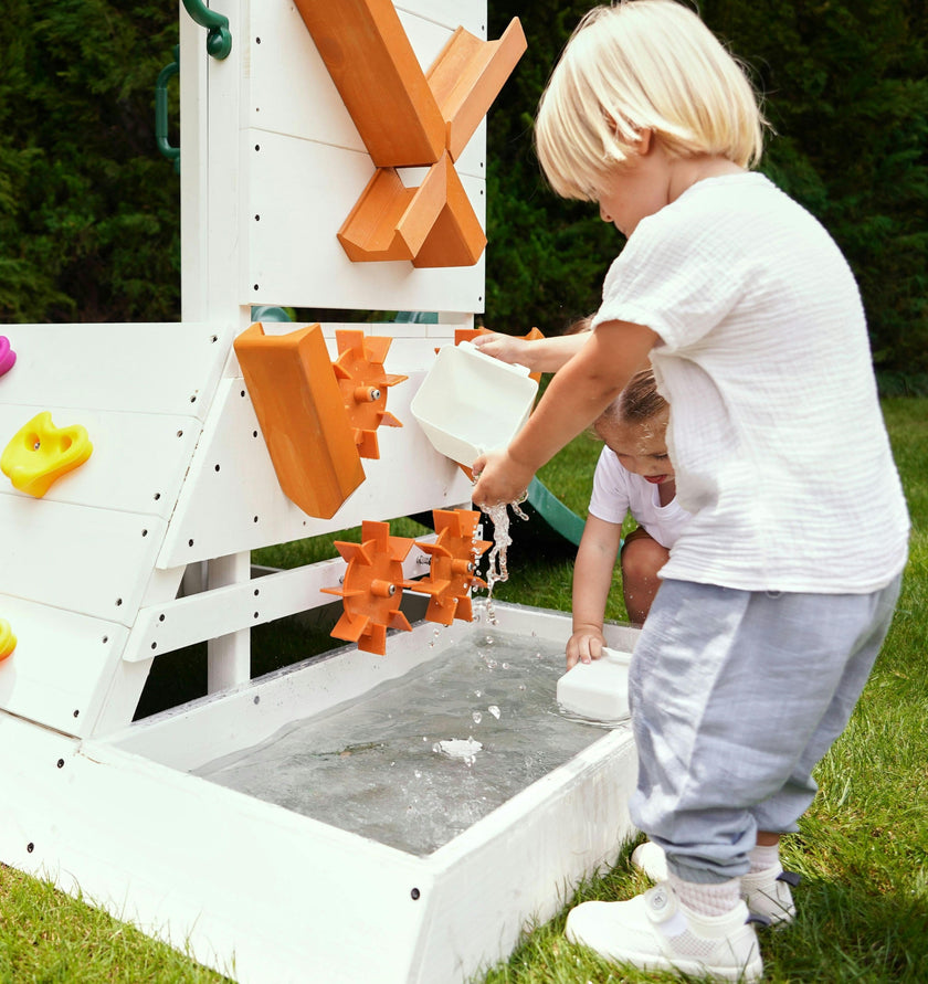 Aloe Wooden Outdoor Playhouse – Slide, Water Wheel Station & Steering Wheel for Toddlers