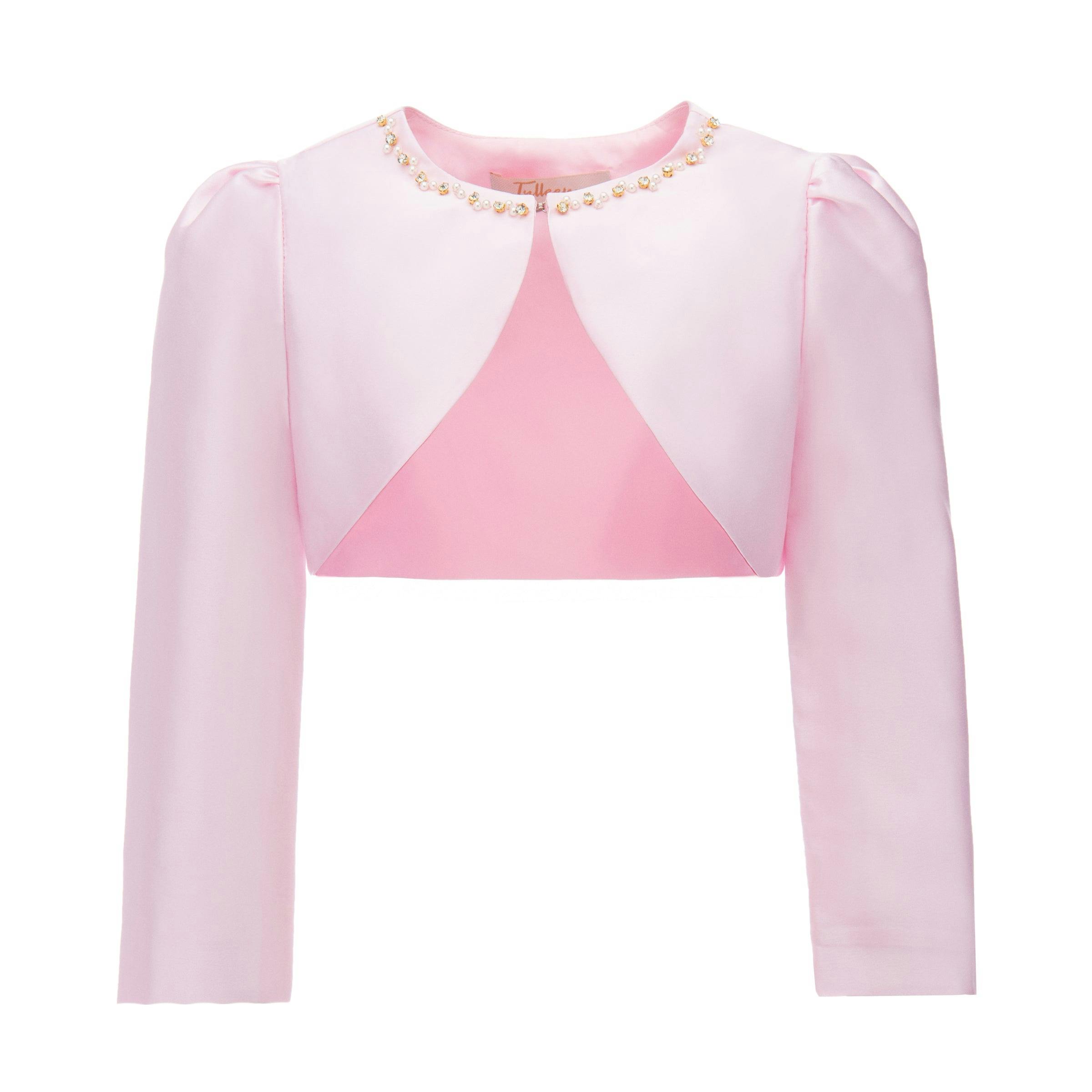 Blush Cropped Satin Cardigan