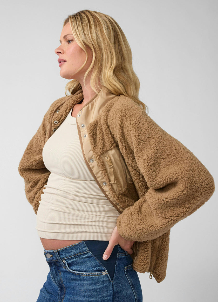 Relaxed Raglan Sleeve Maternity Sherpa Jacket