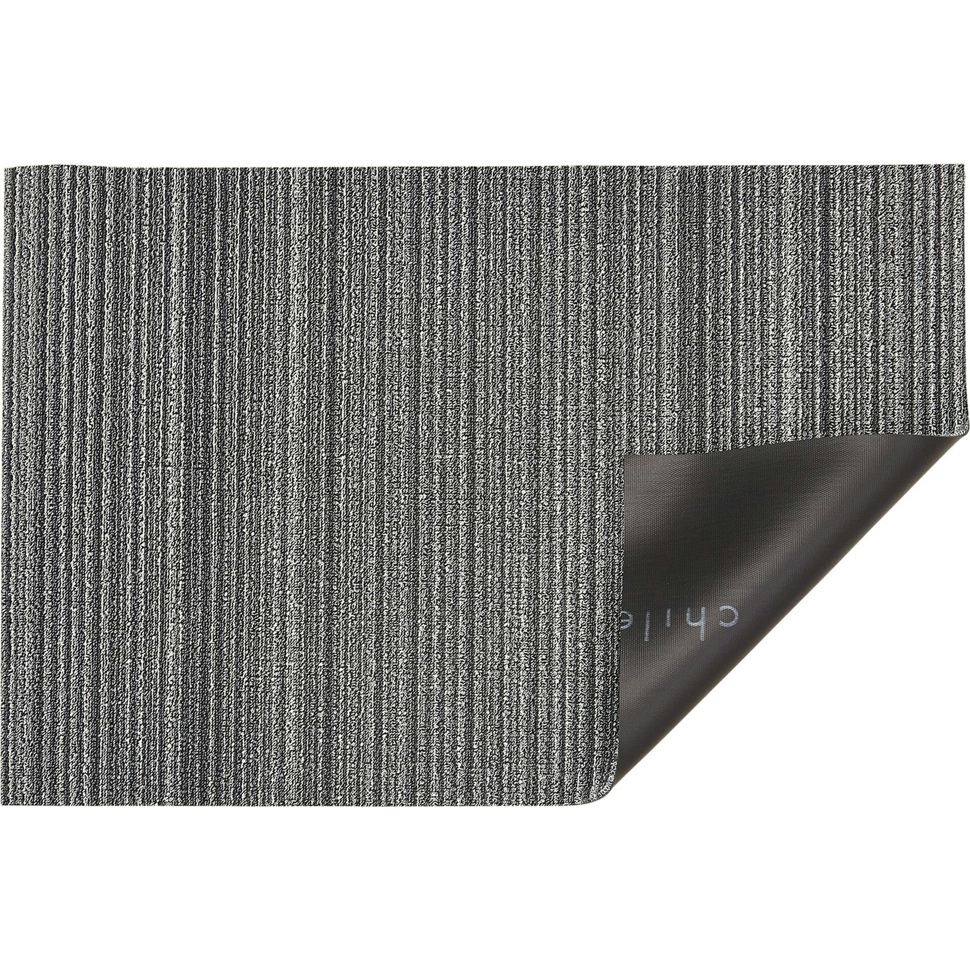 Skinny Stripe Shag Floor Mat, Black