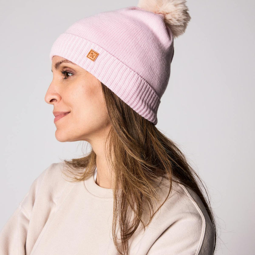 Kids Knit Winter Hat with Faux Fur Pom