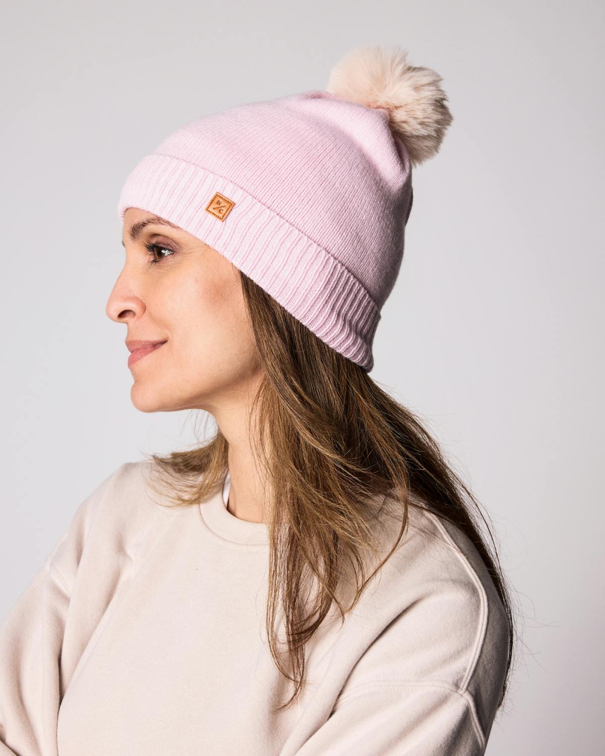 Kids Knit Winter Hat with Faux Fur Pom