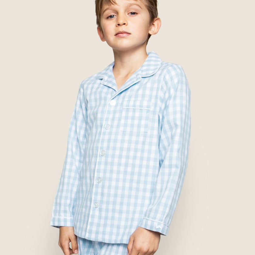 Kid's Twill Pajama Set in Light Blue Gingham