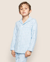 Kid's Twill Pajama Set in Light Blue Gingham