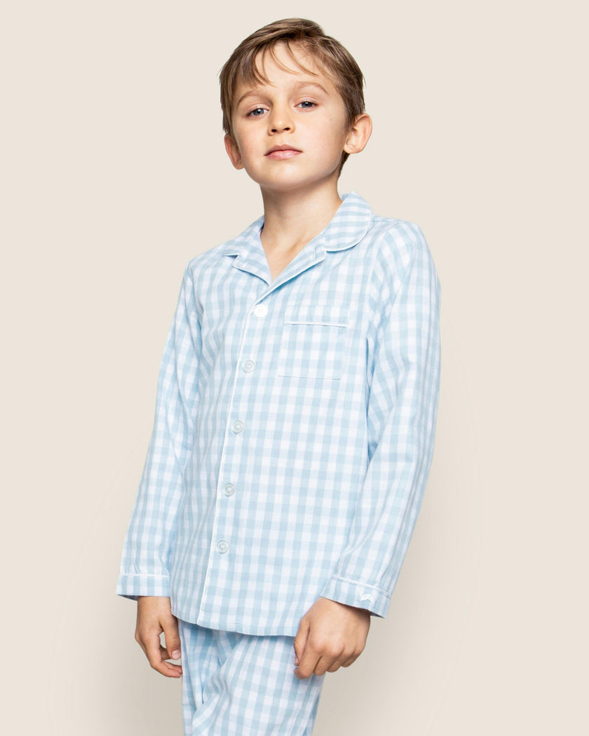 Kid's Twill Pajama Set in Light Blue Gingham